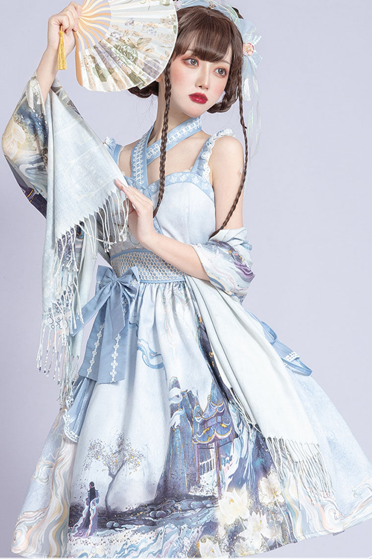 Blue Strapless Amusement Park Dream Print Chinese Style Classic Lolita JSK Dress