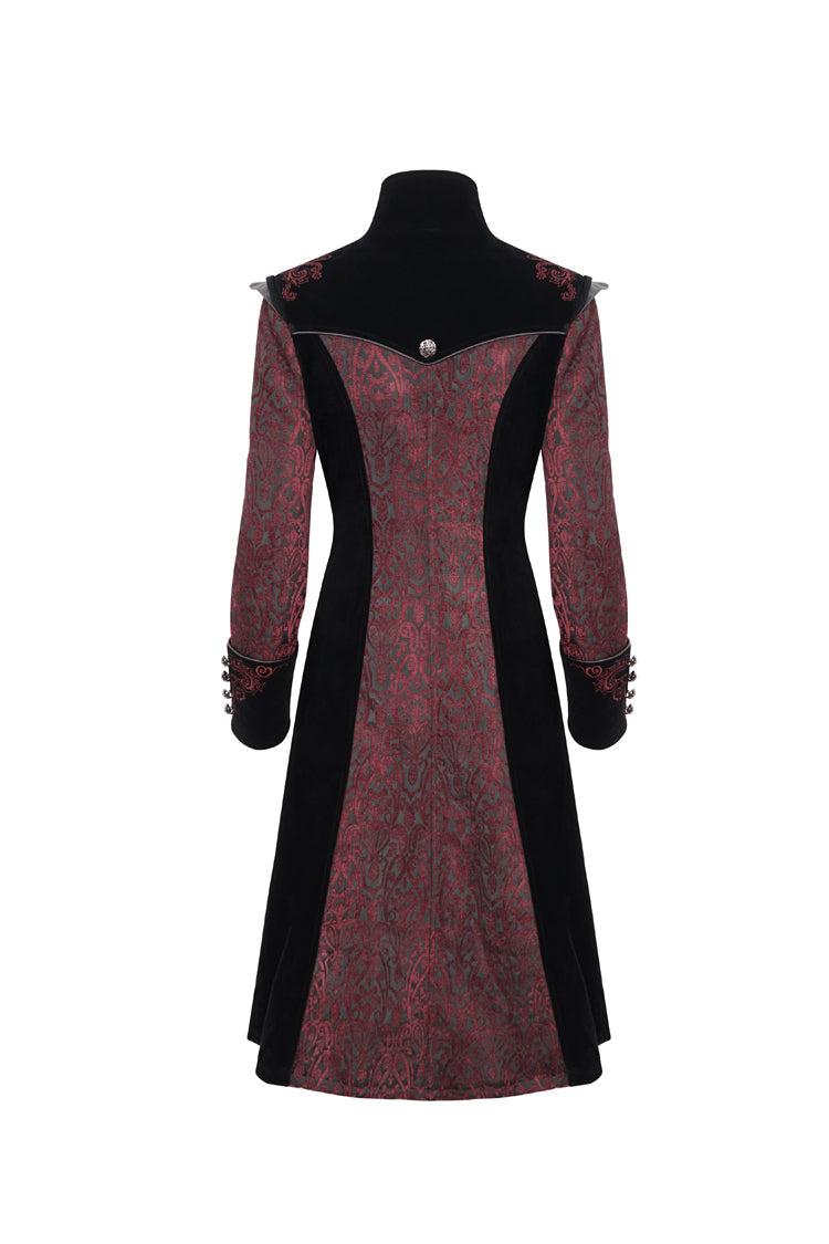 Red Jacquard Studded Mushroom Buckle Metal Cross Embroidered Women's Gothic Coat