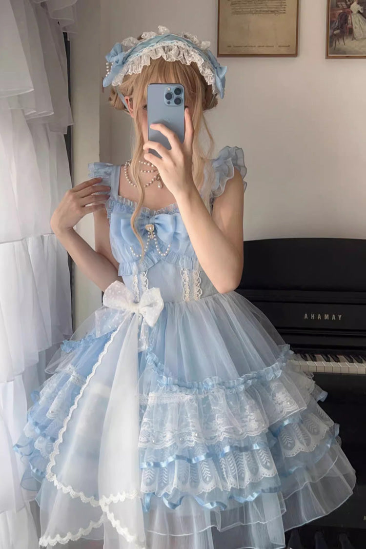 Blue Solid Color Multi-layer Ruffle Hanayome Sweet Lolita Jsk Dress