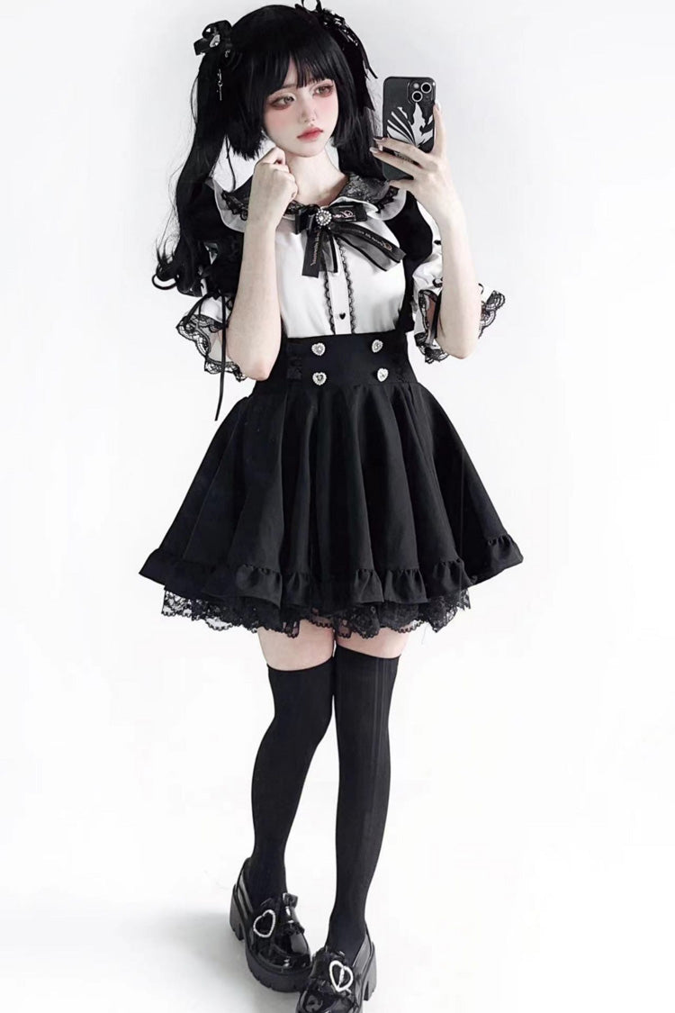 Black Solid Color Ruffle Lace Jirai Kei Japanese Strap Dress