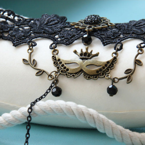 Black Retro Fashion Christmas Female Mask Lace Pearl Gothic Lolita Ring Bracelet