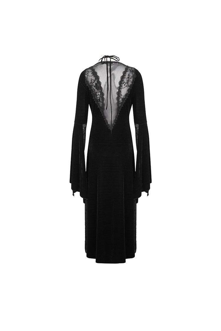 Black Velvet Mesh Splice Long Women's Gothic Dress