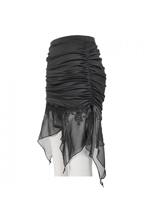 Black Translucent Chiffon Lace Hem Side Lace Up Cover Hip Gothic Swimsuit Fishtail Skirt