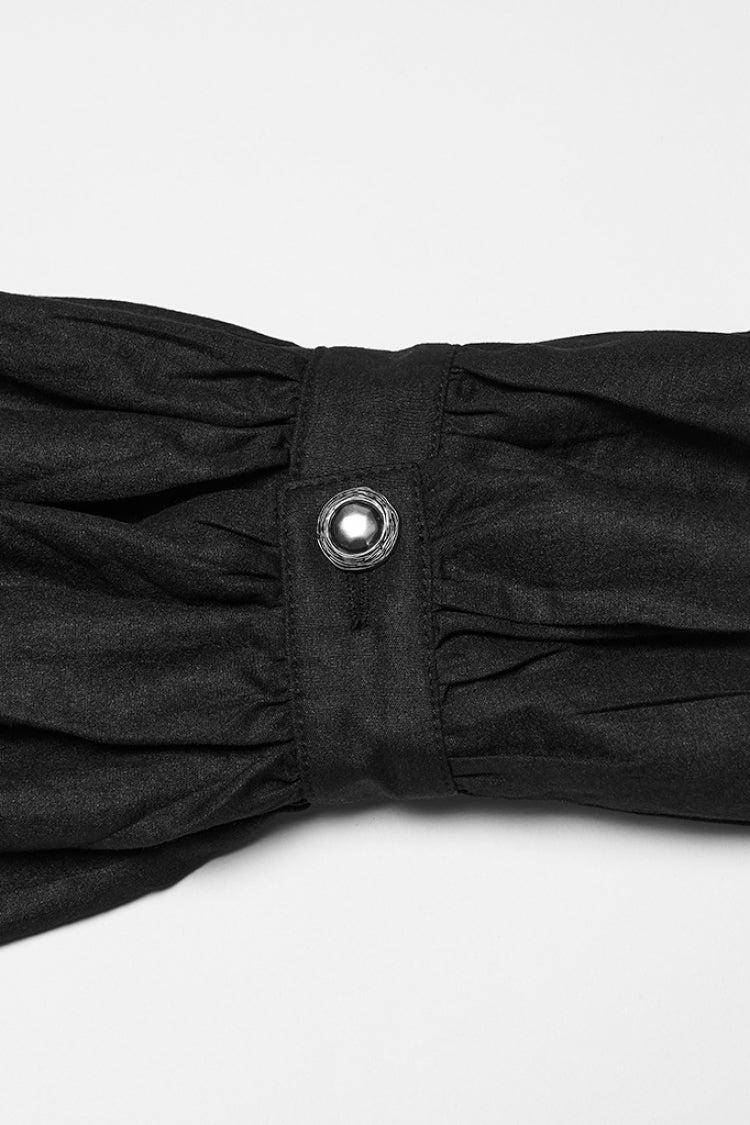 Black Stand Collar Long Puff Sleeves Ruffle Pleated Men's Gothic Blouse