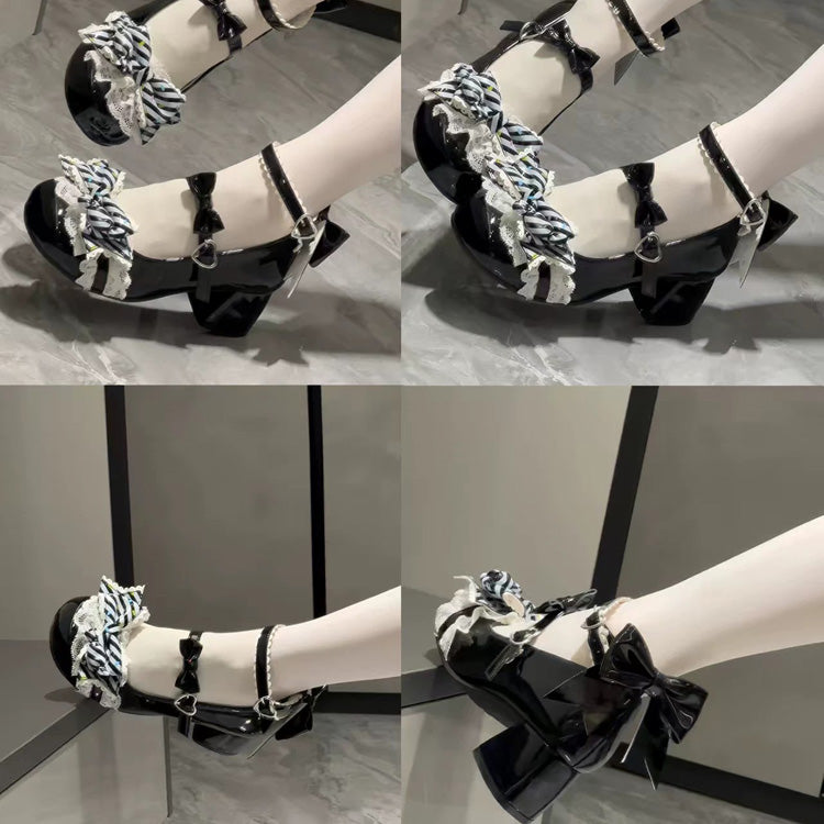 Bowknot Frills Lace-Up Sweet Lolita High Heel Shoes 3 Colors