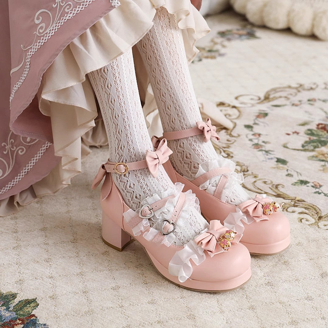 Sweet Stitching Lace Princess Lolita High Heels 4 Colors