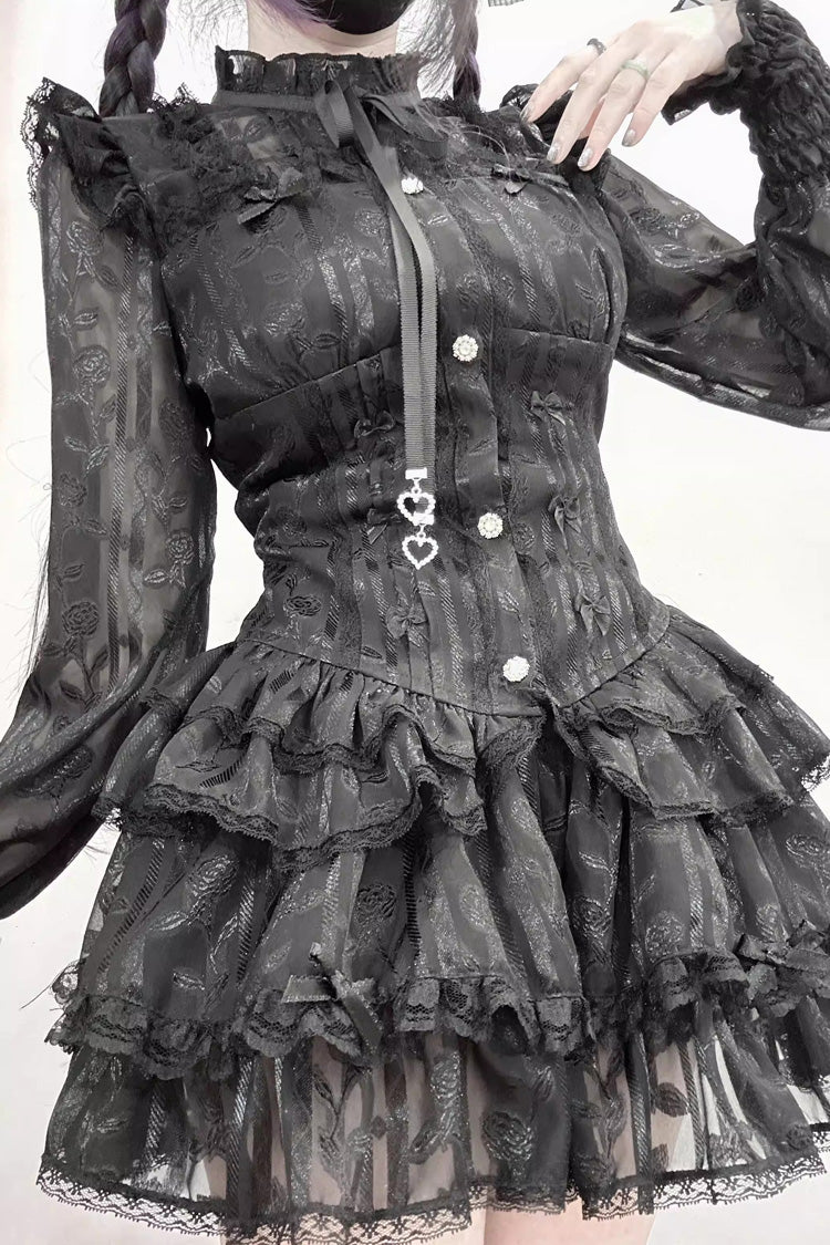 Gothic Fashion Shorts - Rose Bible, 2 Colors, Lace-Up, Long Sleeves, Lace Trim - additional product view 12