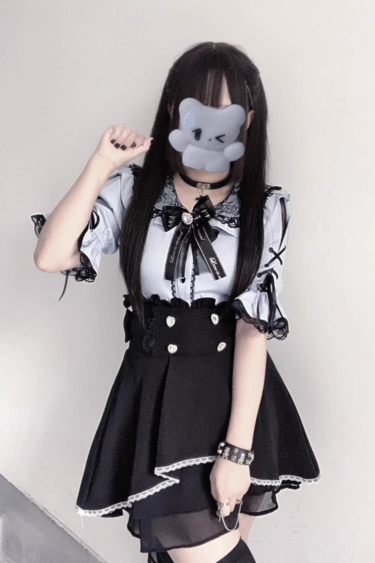 Gothic Lolita Blouse - Jirai Kei, 3 Colors, Sweet Style, Bow Detail, Lace Trim - additional product view 8
