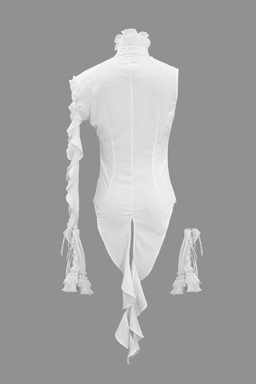 Gothic Lolita Blouse - Ruffled Lace Chiffon Swallowtail, White, Women's Style, Lace Trim - additional product view 7