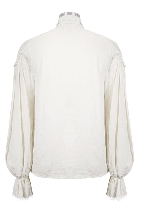 Gothic Lolita Blouse - Straight Collar Puff Sleeve, White, Puff Sleeves, Buckle Detail - additional product view 6