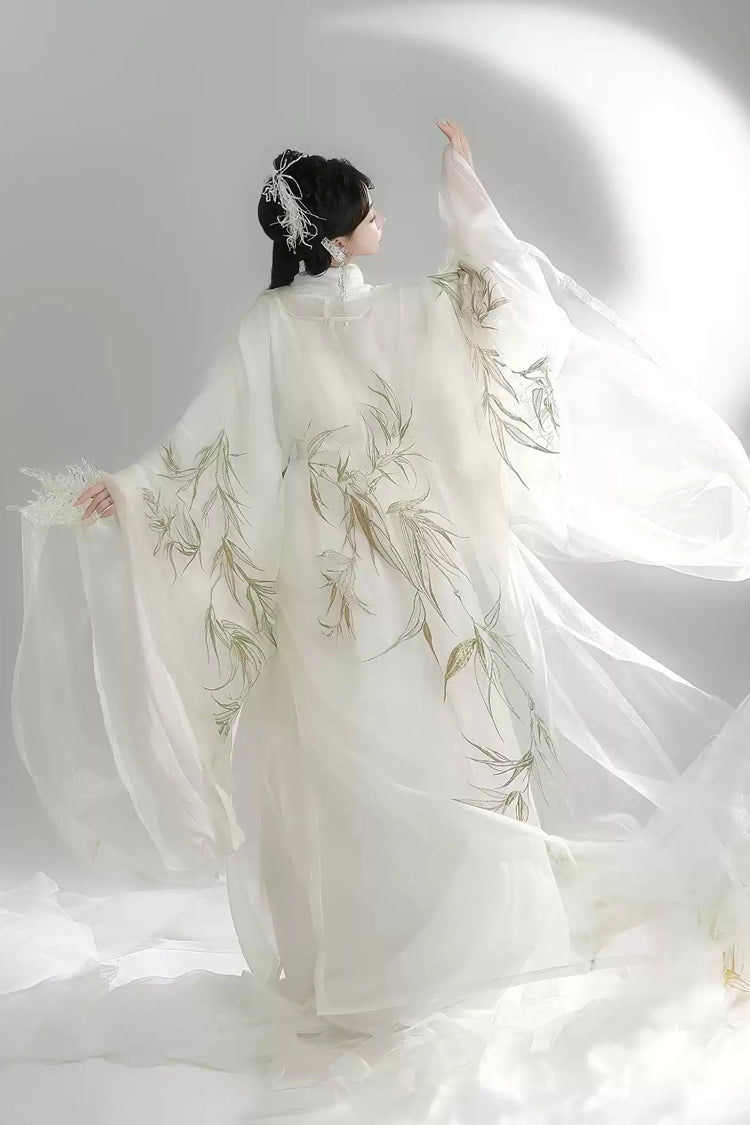 Gothic Lolita Dress - Bamboo Leaves, White, High Waist, Women's Style, Embroidered - additional product view 5