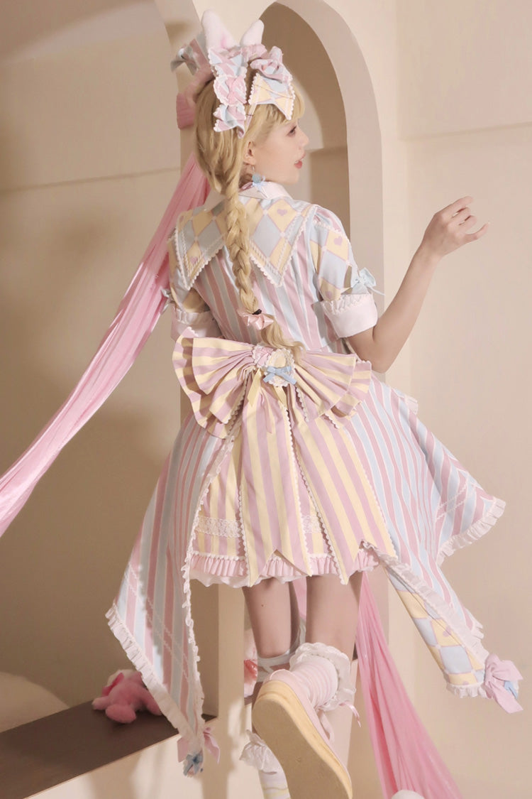 Gothic Lolita Dress - Blue/pink, 2 Colors, Printed, Sweet Style, Bow Detail - additional product view 11