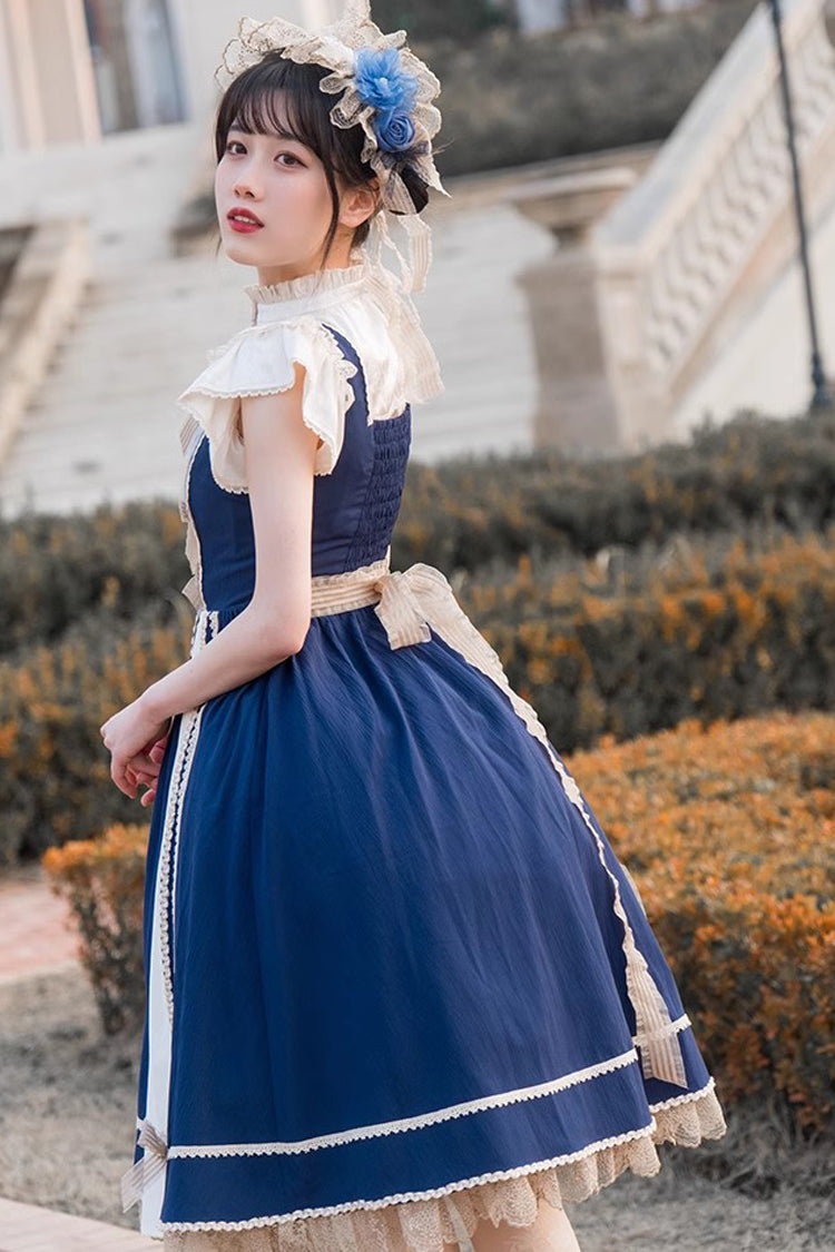 Gothic Lolita Dress - Blue/white Elegant Color, 2 Colors, Classic Style, Lace Trim - additional product view 8