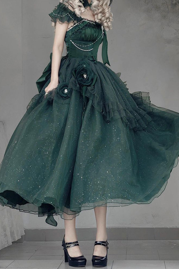 Gothic Lolita Dress - Bright Stars, Green, Ruffled, Sweet Style, Bow Detail - additional product view 11