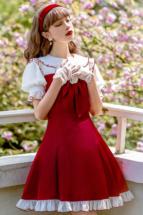 Gothic Lolita Dress - Camellia, Red, Puff Sleeves, Ruffled, Sweet Style - additional product view 3