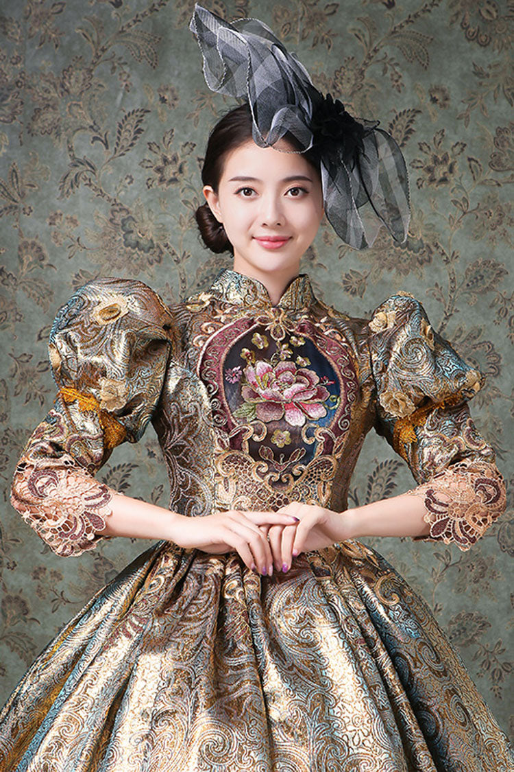 Gothic Lolita Dress - Champagne Half Sleeves High, Champagne, High Waist, Embroidered - additional product view 5