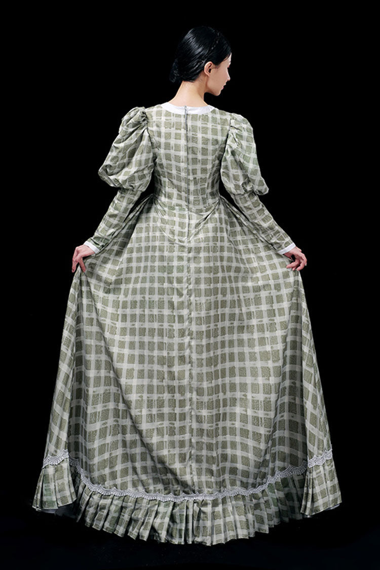 Gothic Lolita Dress - Dark Green, Green, Plaid, High Waist, Printed - additional product view 5