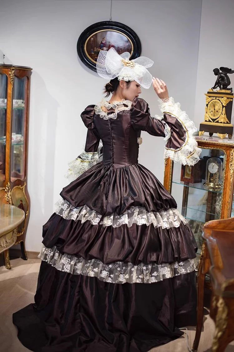 Gothic Lolita Dress - Dark Pattern Print Medieval, Brown, Long Length, Printed - additional product view 6