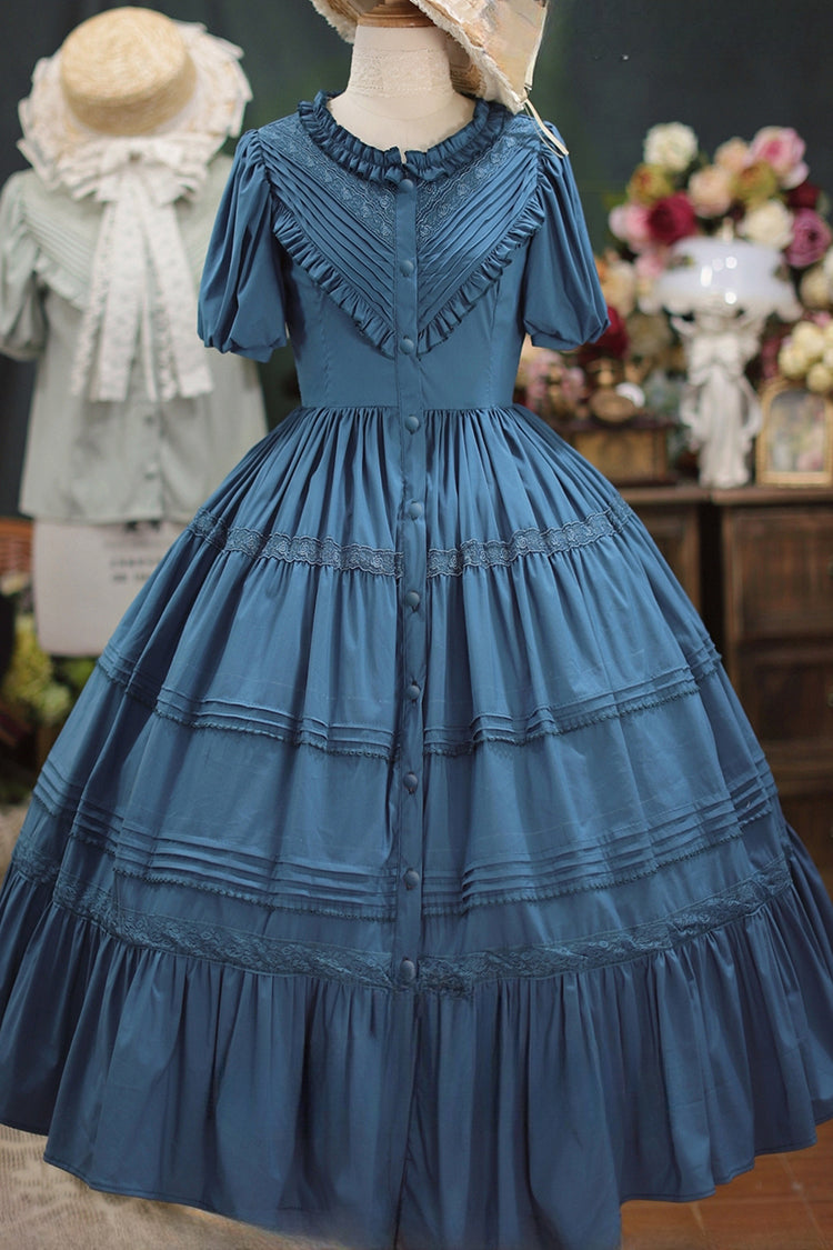 Gothic Lolita Dress - Elegant Cardigan Round Neck, 8 Colors, Ruffled, Sweet Style - S Dark Blue / M Dark Blue / L Dark Blue option