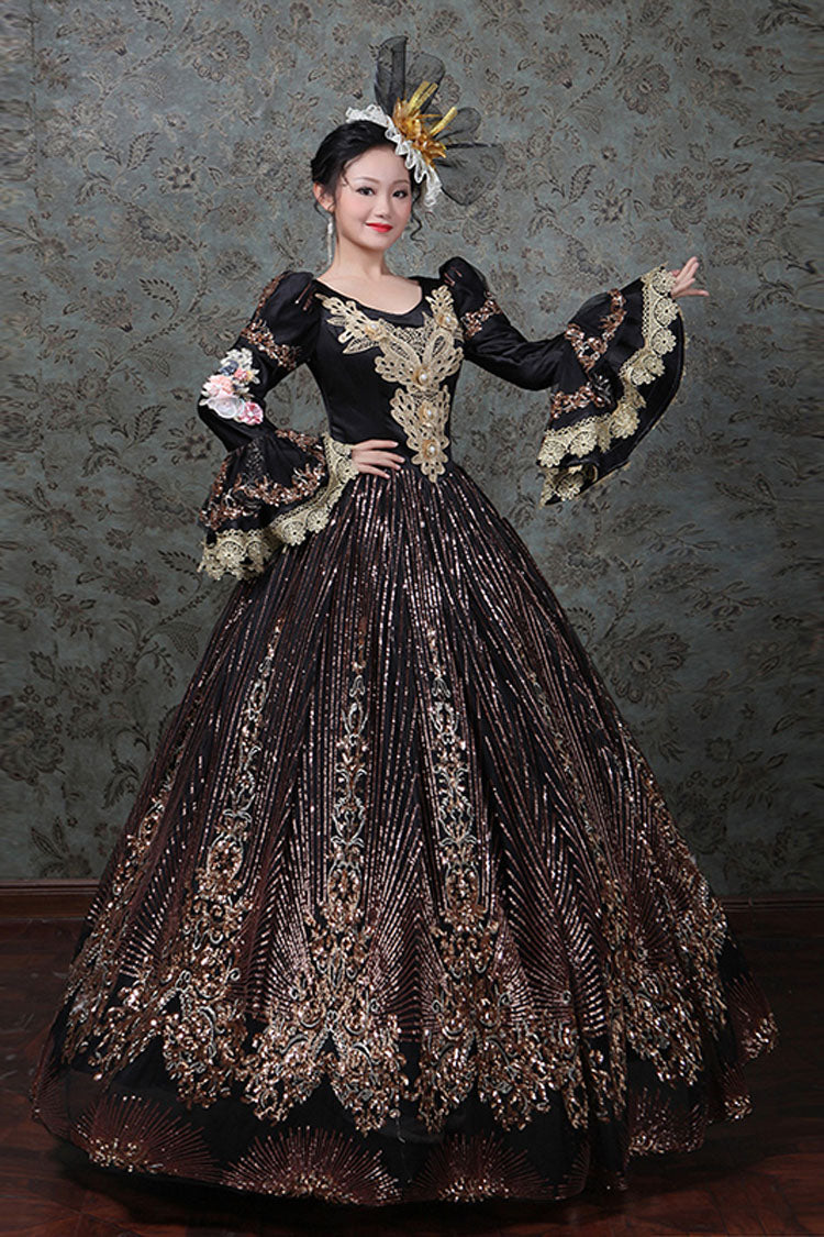 Gothic Lolita Dress - Hime Sleeves High Waisted Three, 4 Colors, High Waist, Embroidered - S Black / M Black / L Black option