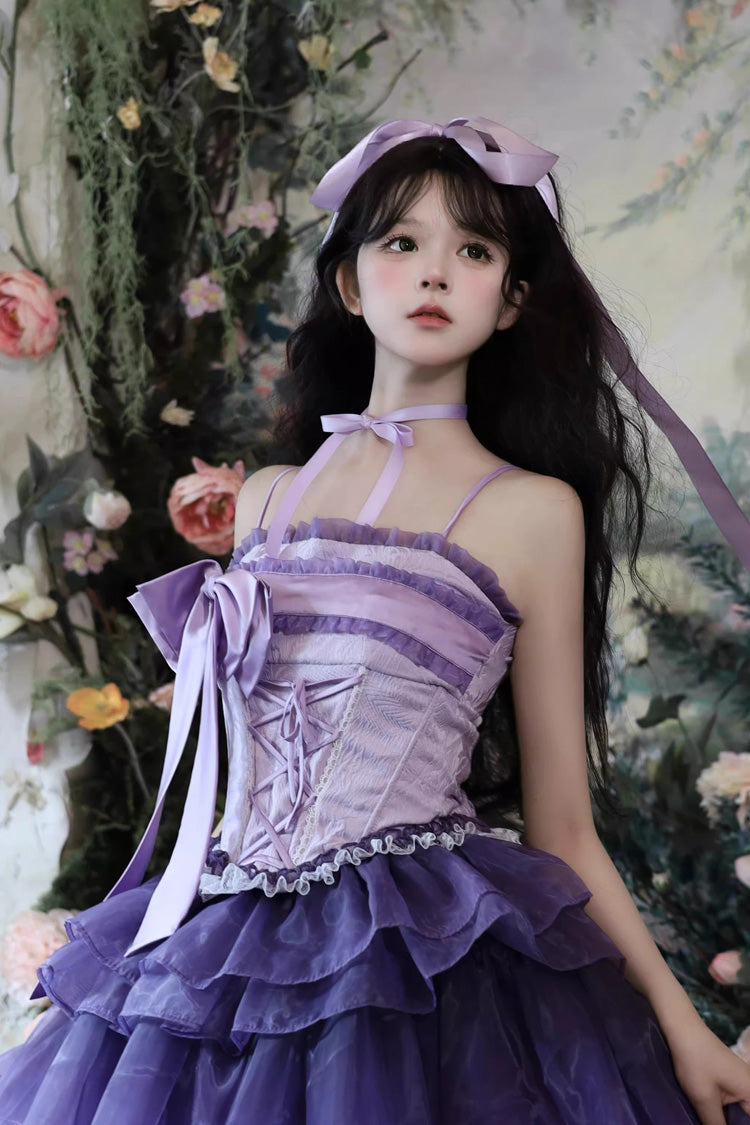 Gothic Lolita Dress - Lily Of The Valley In Falling, Purple, Lace-Up, Sweet Style - additional product view 4