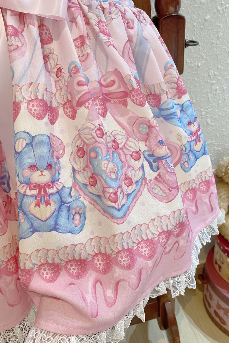 Gothic Lolita Dress - Milky Berry Bear Print Pink, Pink, Sweet Style, Bow Detail - additional product view 10