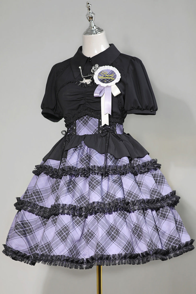 Gothic Lolita Dress - Multi-layer Margaret Plaid Print, 4 Colors, Plaid, Sweet Style - S Purple / M Purple / L Purple option