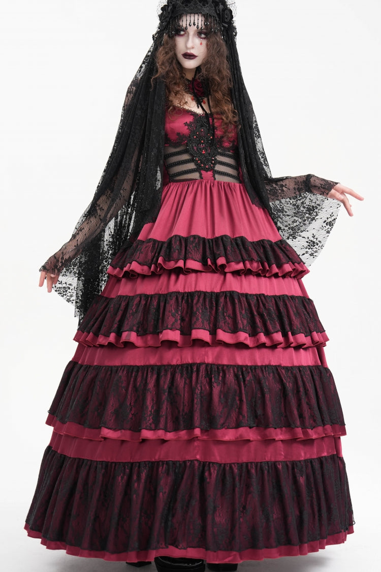 Gothic Lolita Dress - Multi-layered, Red, Women's Style, Ruffled, Lace-Up - additional product view 7