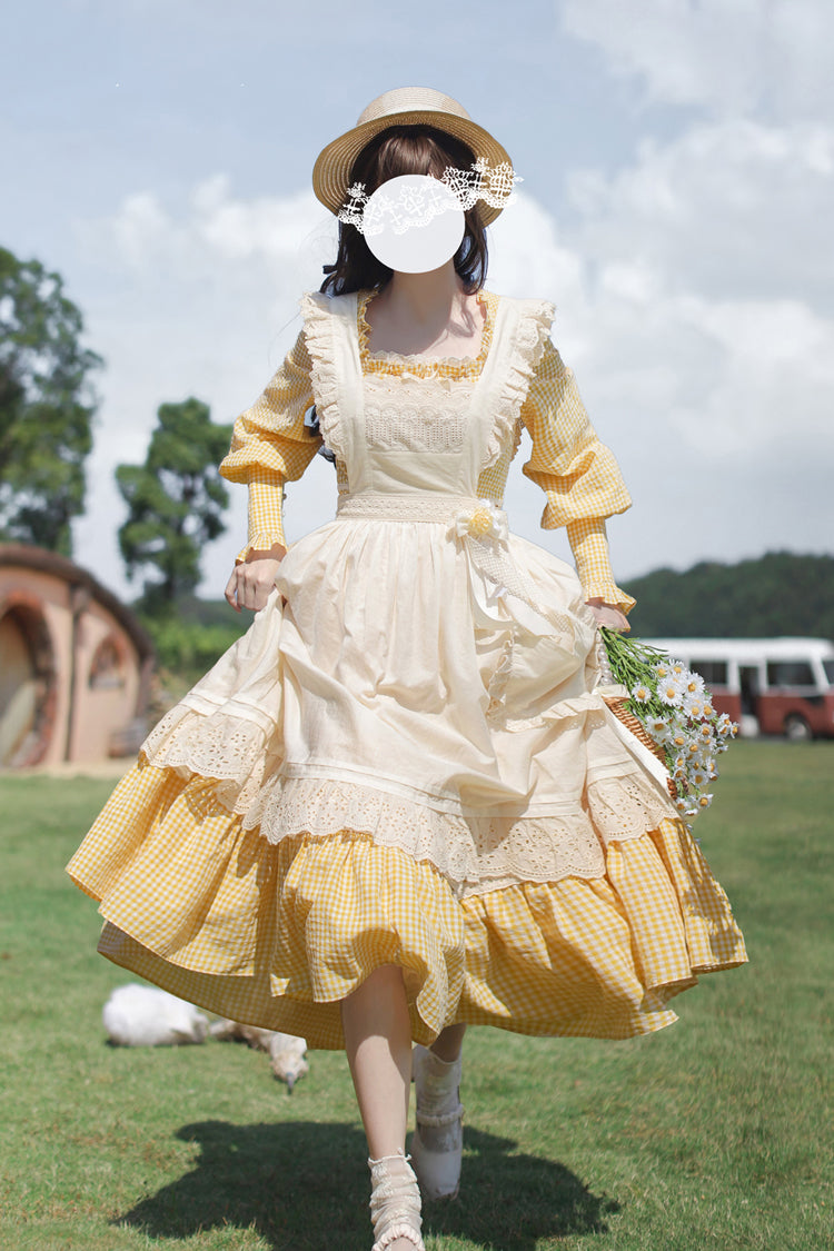 Gothic Lolita Dress - Print Ruffle Lace-up Elegant, Yellow, Long Sleeves, Sweet Style - additional product view 13
