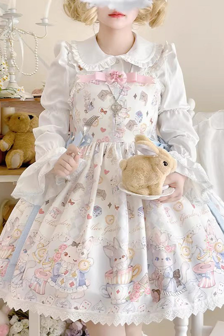 Gothic Lolita Dress - Printed Ruffled Bow Princess, Ivory, Bow Detail - additional product view 6