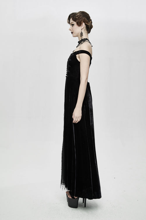 Gothic Lolita Dress - Queen Velvet Flat Shouders, Black, Long Length, Women's Style - additional product view 3