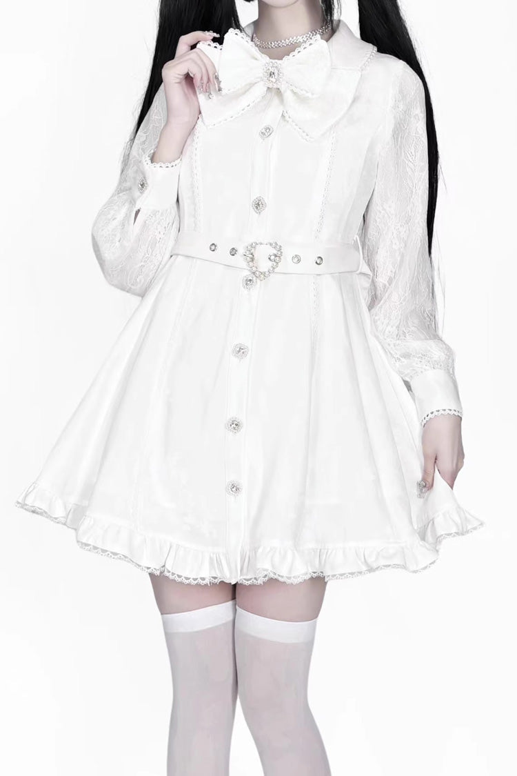 Gothic Lolita Dress - Removable Ruffle Lace Jirai, White, Long Sleeves, Lace Trim, Ruffled - additional product view 3