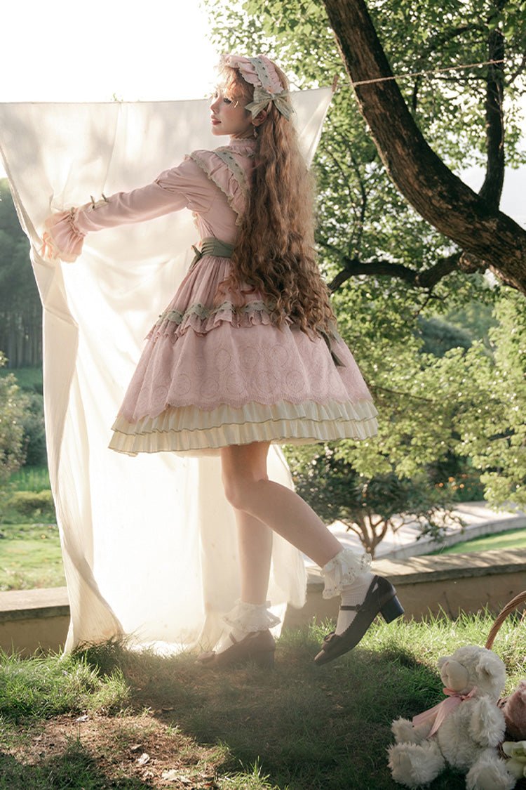 Gothic Lolita Dress - Solitary Orchid In Quiet Valley, Pink, Embroidered, Layered - additional product view 7