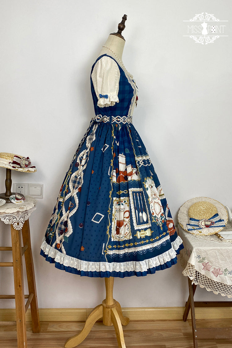 Gothic Lolita Dress - Tea Party, Blue, Printed, Sweet Style, Bow Detail - additional product view 12