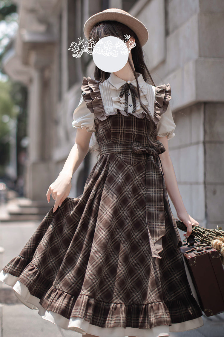 Gothic Lolita Dress - The Thames At Dusk, Brown, Ruffled, Printed, Bow Detail - additional product view 8