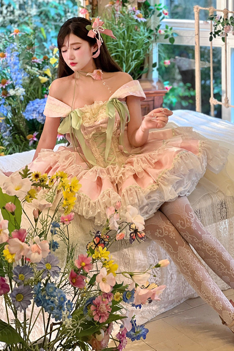 Gothic Lolita Dress - Tulip Love Song, Pink, Ruffled, Layered, Lace-Up - additional product view 17