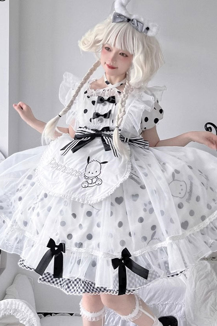 Gothic Lolita Dress - White/black, 2 Colors, Sweet Style, Bow Detail, Ruffled - additional product view 4