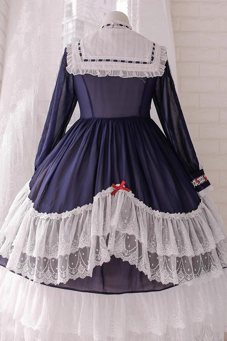 Gothic Lolita Dress - White/blue, 2 Colors, Long Sleeves, Sweet Style, Bow Detail - additional product view 5