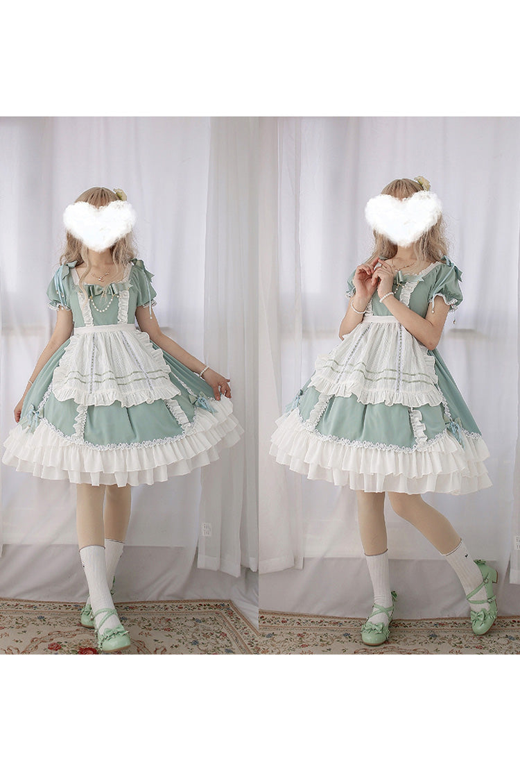 Gothic Lolita Dress - White/green Spring Wood Branches, 2 Colors, Sweet Style, Bow Detail - additional product view 4