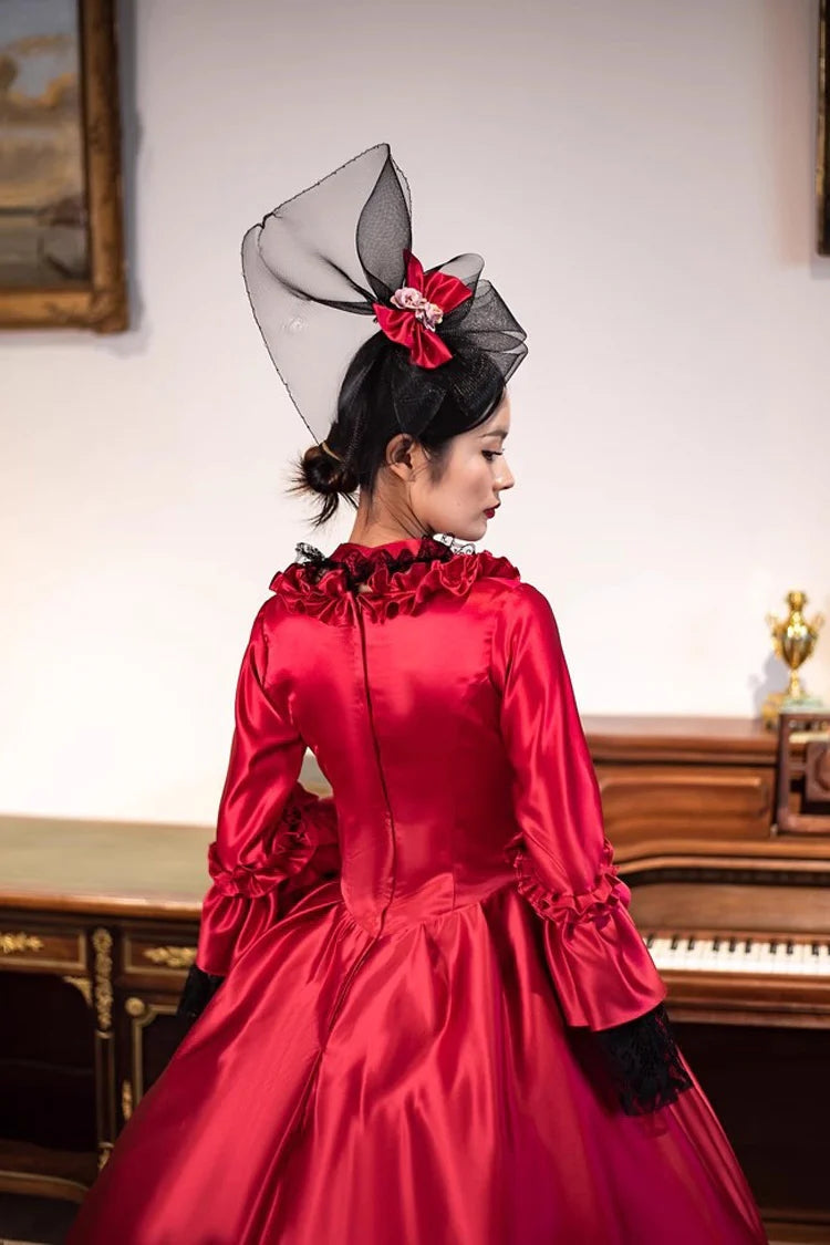 Gothic Lolita Dress - Wine Red Print Medieval Court, Red, Long Length, Victorian Style - additional product view 7