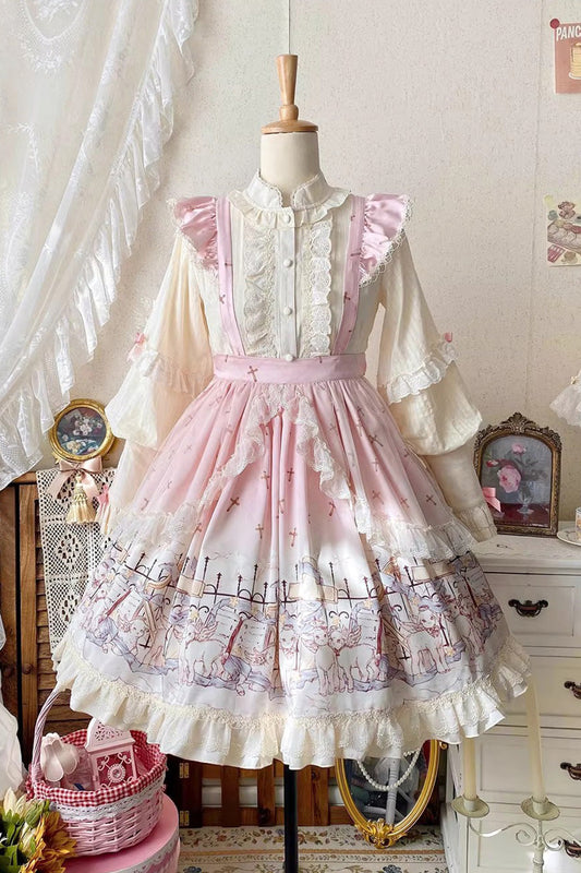Gothic Lolita Skirt - Angel Lamb, 3 Colors, Bow Detail, Ruffled, Printed - additional product view 2