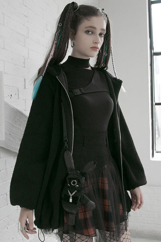 Gothic Lolita Skirt - Black/red, 2 Colors, Plaid, Short Length, Buckle Detail - additional product view 2