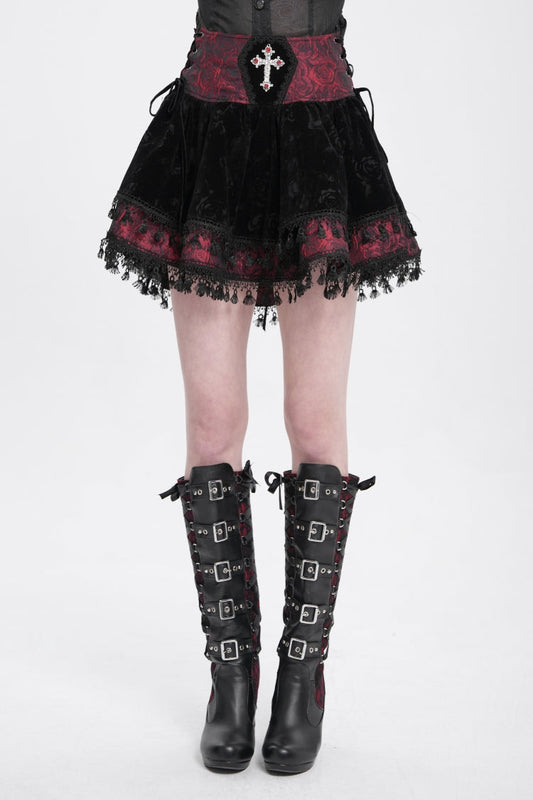 Gothic Lolita Skirt - Black/red, 2 Colors, Women's Style, Cross Detail, Printed - additional product view 2