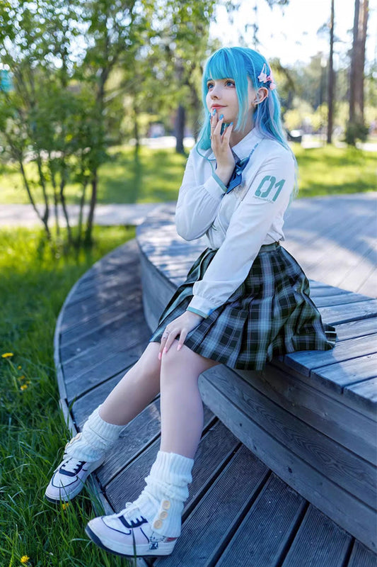 Gothic Lolita Skirt - Blue/green Plaid Print, 2 Colors, Pleated, Plaid, Sweet Style - additional product view 2