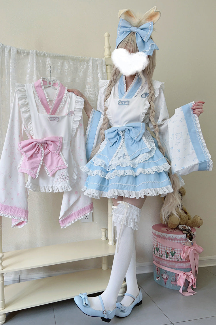 Gothic Lolita Skirt - Blue/white Double-layered, 2 Colors, Bow Detail, Ruffled - additional product view 6