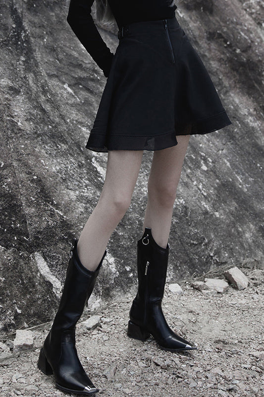 Gothic Lolita Skirt - Chiffon Plaid Large-hole Mesh, Black, Plaid, Women's Style - additional product view 2