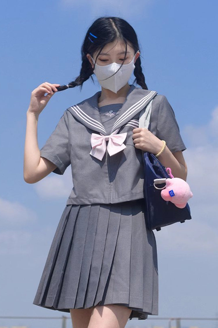Gothic Lolita Skirt - College Style Navy Collar, Gray, Pleated, Long Sleeves, Sweet Style - additional product view 10