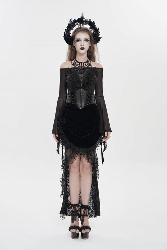 Gothic Lolita Skirt - Embroidered Rose Lace-up, Black, Women's Style, Lace Trim - additional product view 2