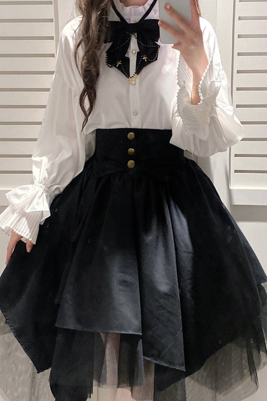 Gothic Lolita Skirt - Irregular Mesh, Black - Lolita Coordinate Bottom - additional product view 2