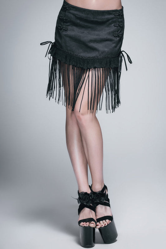 Gothic Lolita Skirt - Jacquard, Black, Buckle Detail, Women's Style, Lace Trim - additional product view 2